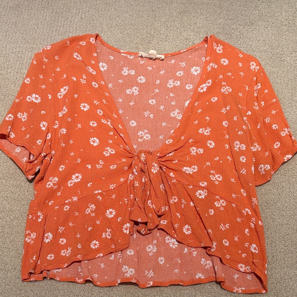 Floral Orange Women's Top Size L